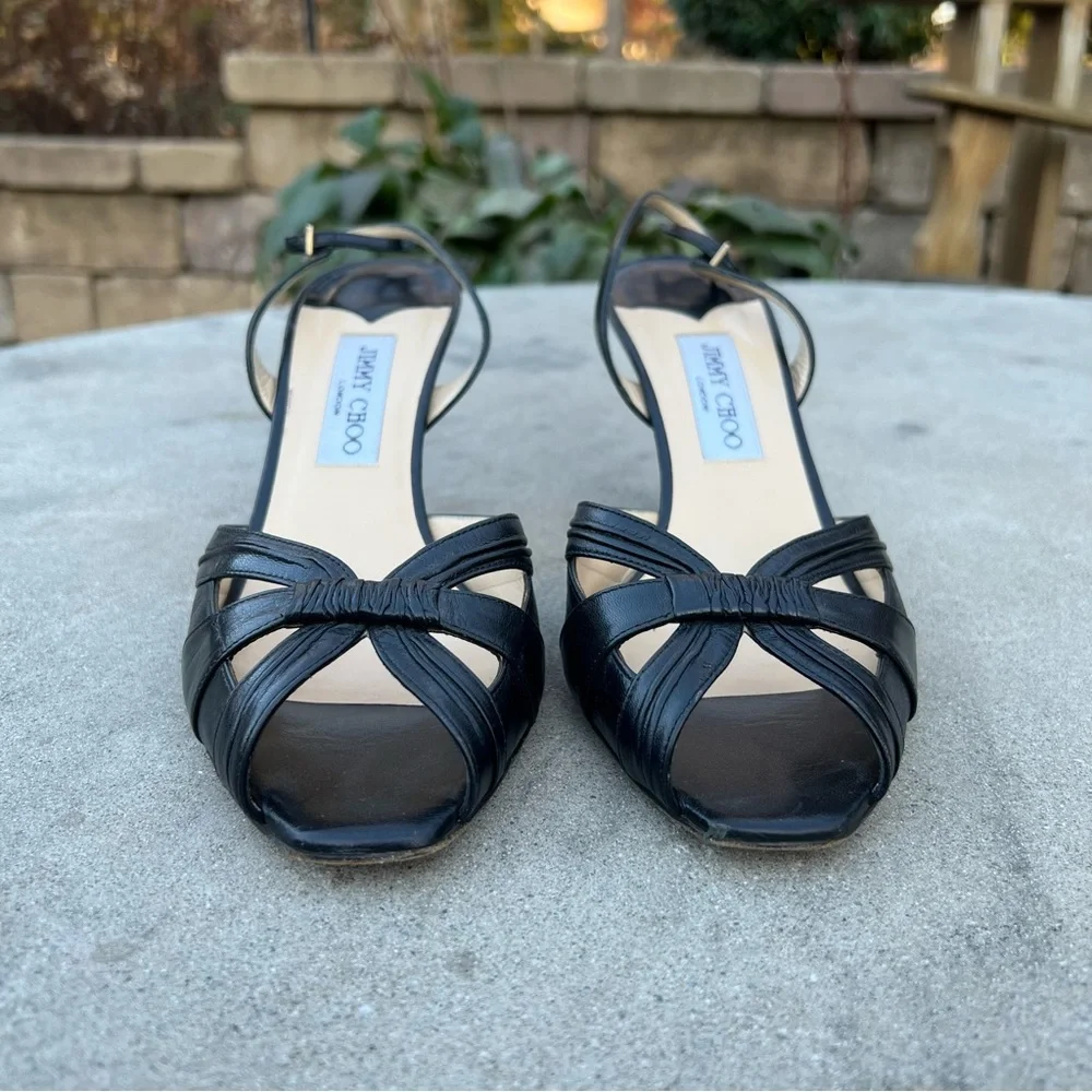 Jimmy Choo Black Slingback Open Toe Heels Size  40 - Picture 2 of 13